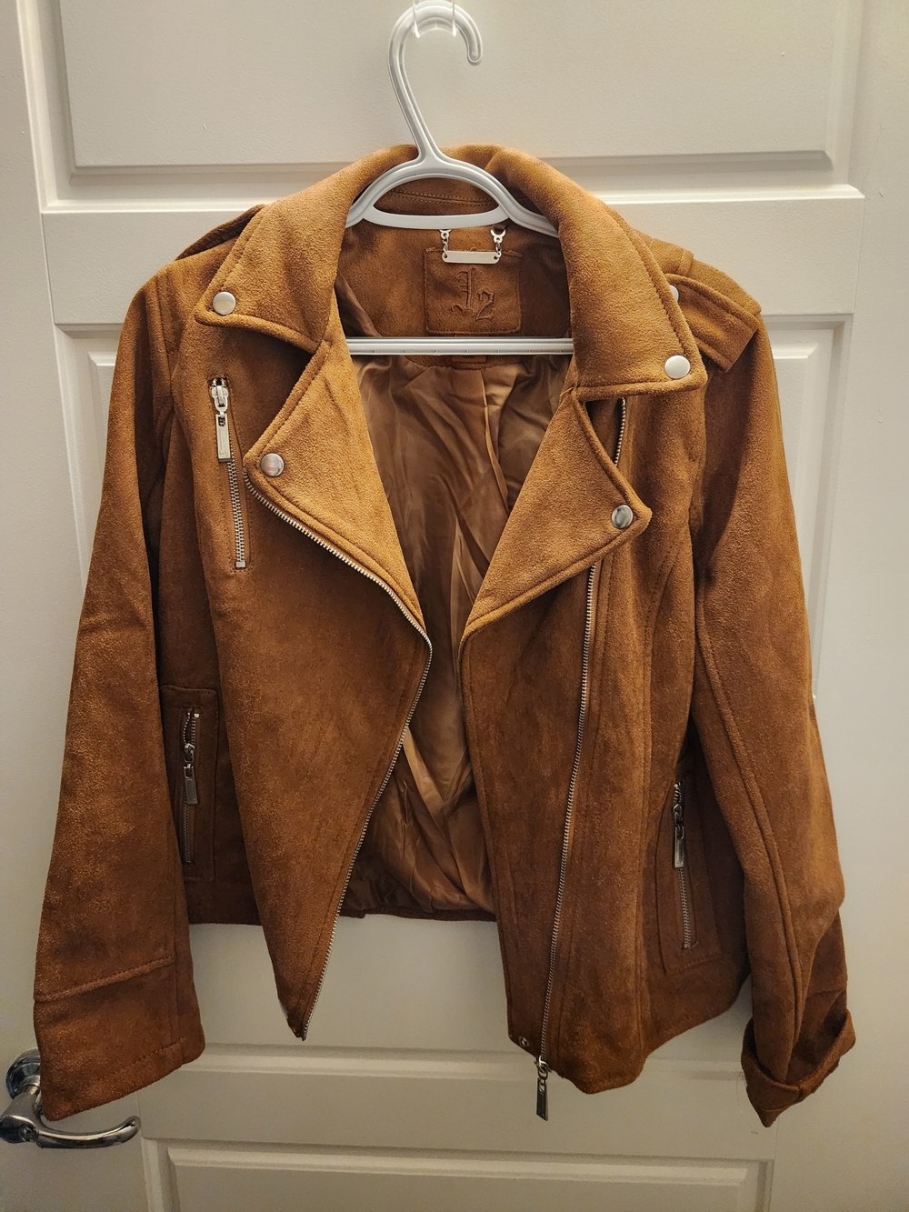 Women’s Tan Suede Moto Utility Jacket